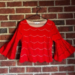 Elegant red lace blouse ( with nude lining)